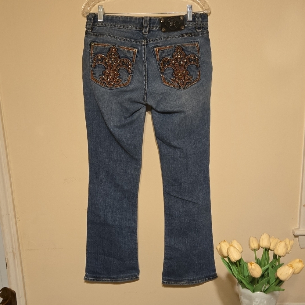 Miss Me Indigo Boot Cut Jeans. Inseam 27.5. Waist 15 - Picture 9 of 12